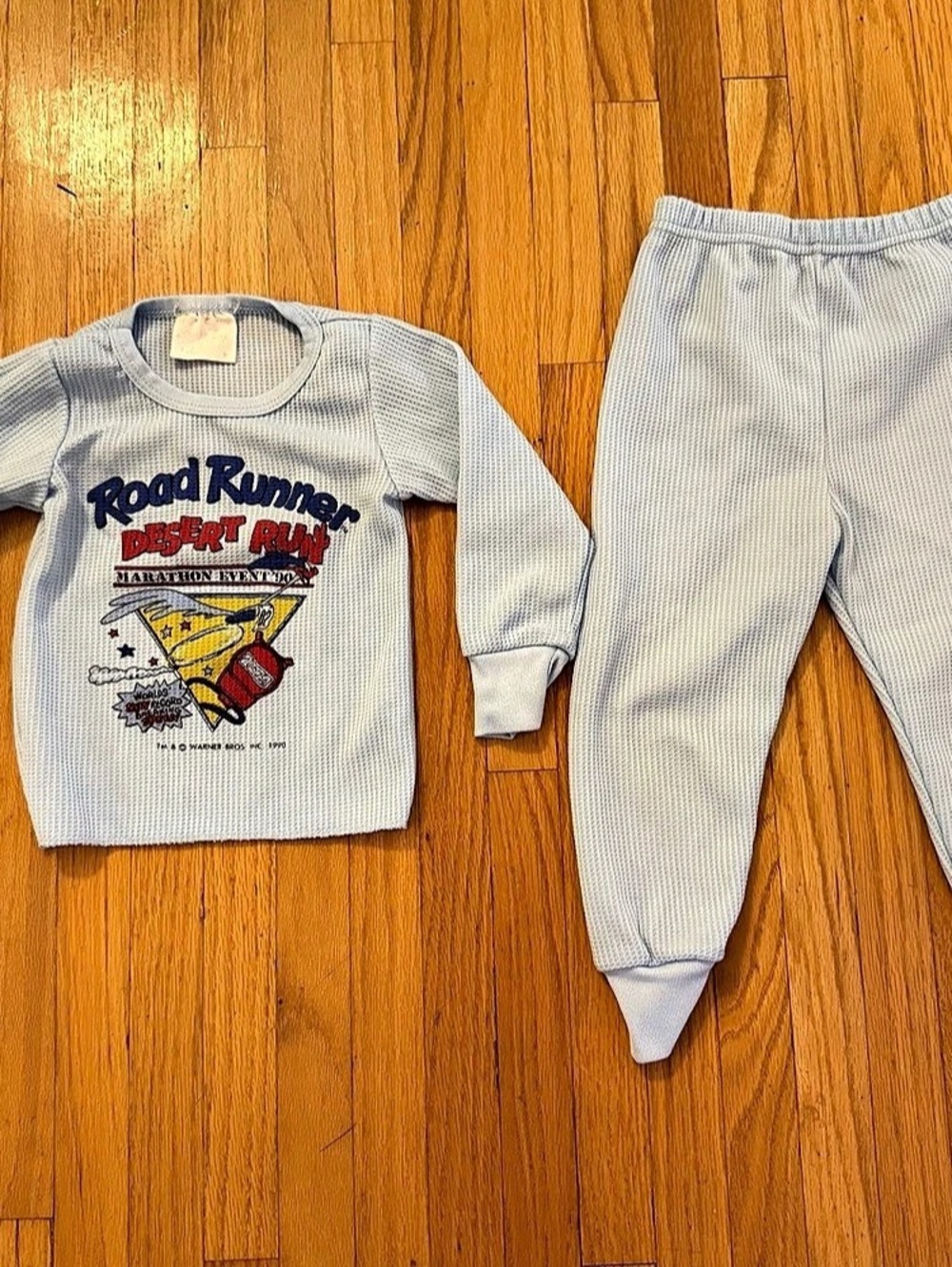 Vintage 90’s Young Stars Road Runner Desert Run Thermal Underwear Set Boys 3 Blu